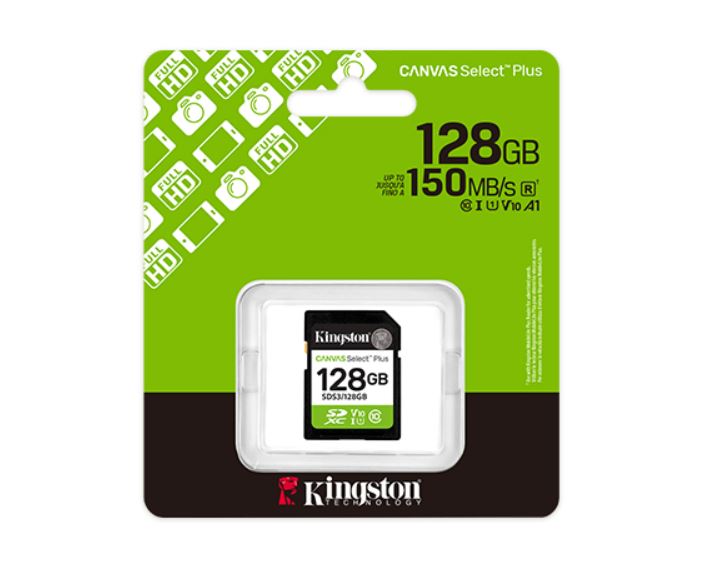 Kingston Canvas Select Plus 128GB SDXC UHS-I V10 – 100 MB/s Kingston 128GB SDXC muistikortti UHS-I V10 – 100 MB/s