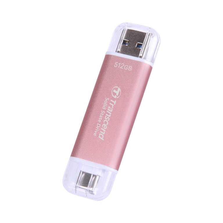 Transcend ESD310 ulkoinen SSD 512GB USB-C ja USB-A pinkki