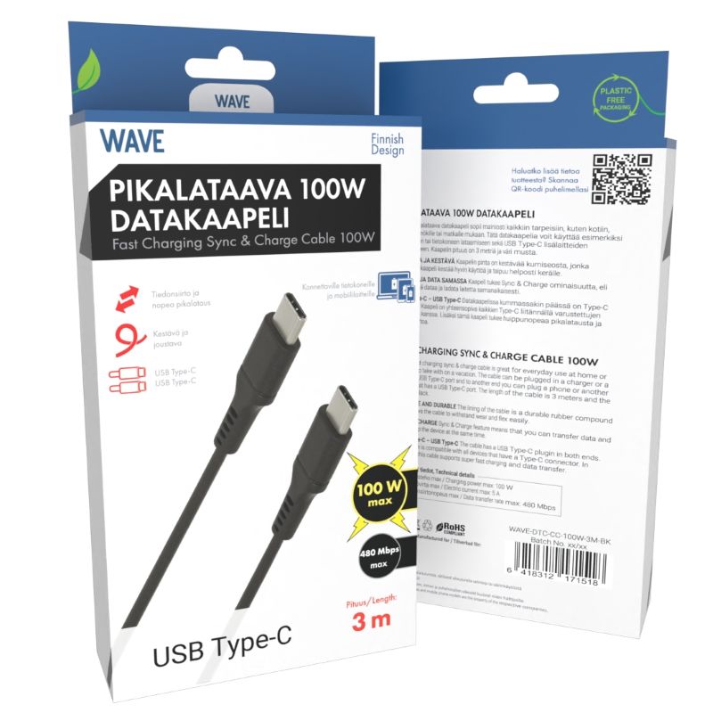 Wave Datakaapeli 100W USB Type-C - USB Type-C Päädyillä