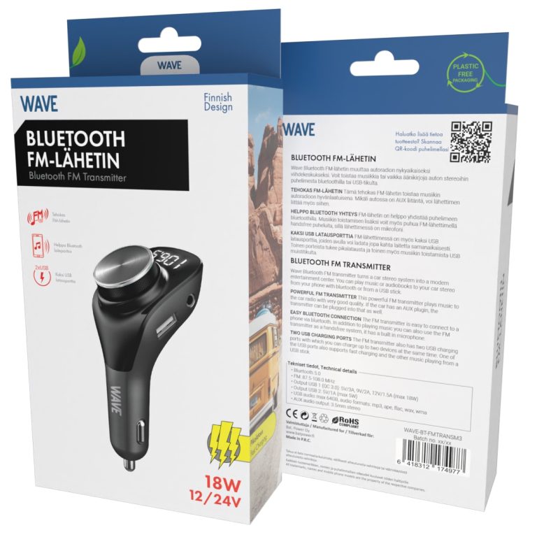 Wave Bluetooth FM-lähetin autoon Wave Bluetooth FM-lähetin