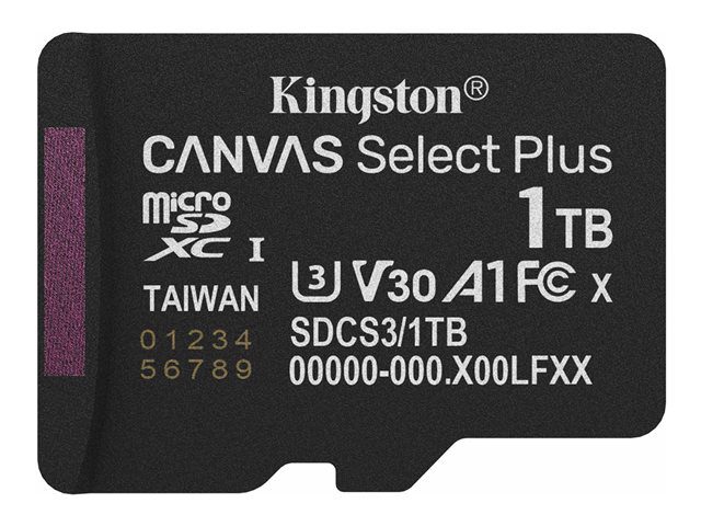 Kingston 1TB microSDXC Canvas Select Plus -muistikortti puhelimeen, Android-laitteeseen ja kameraan. 4K-yhteensopiva 1TB microSDXC puhelimeen